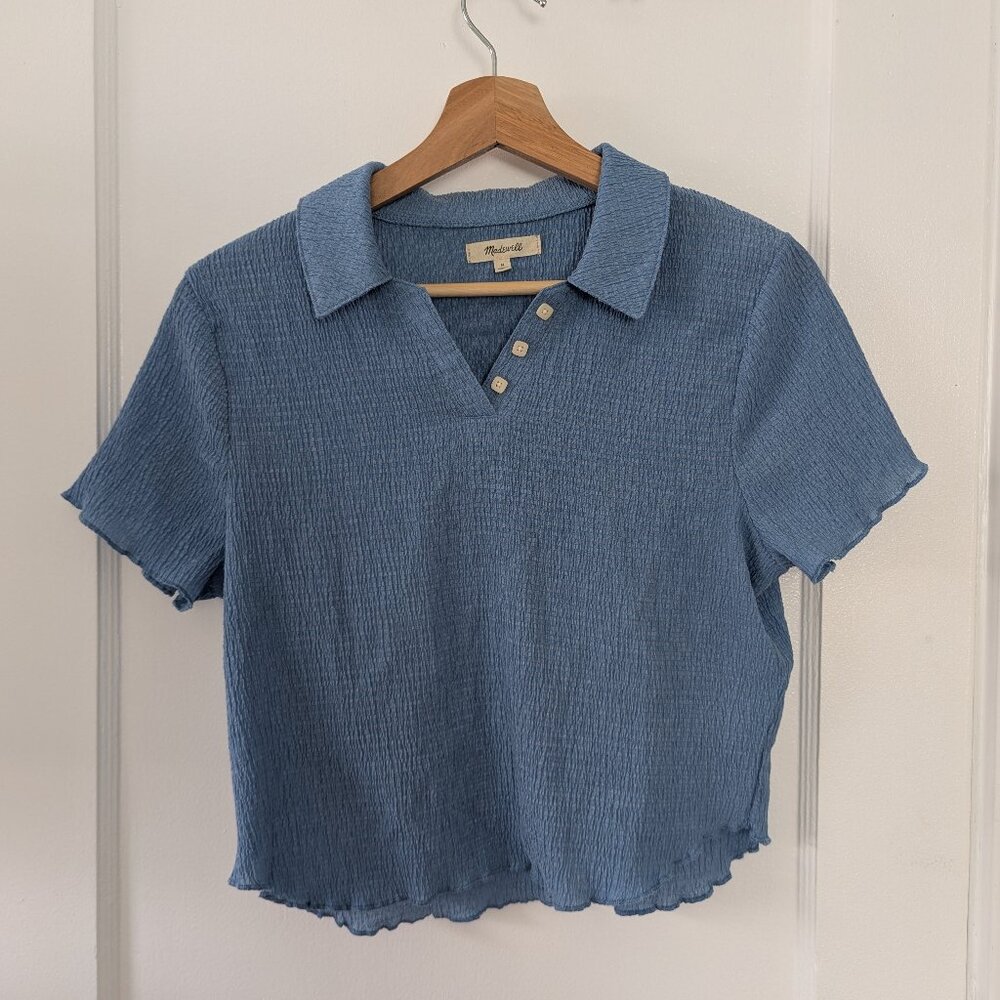 Madewell Crinkle Gauze Polo Tee Blue Medium